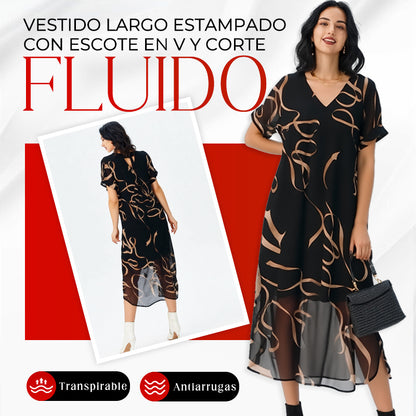 💝✨Vestido largo fluido estampado con cuello en V