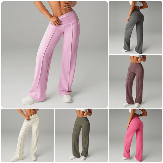 【Pantalones Holgados Cintura Alta】 Pantalones Rectos Versátiles para Mujer - Tejido Elástico Cómodo + Bolsillos Prácticos - Ideal para Trabajo, Paseos y Casa! ✨