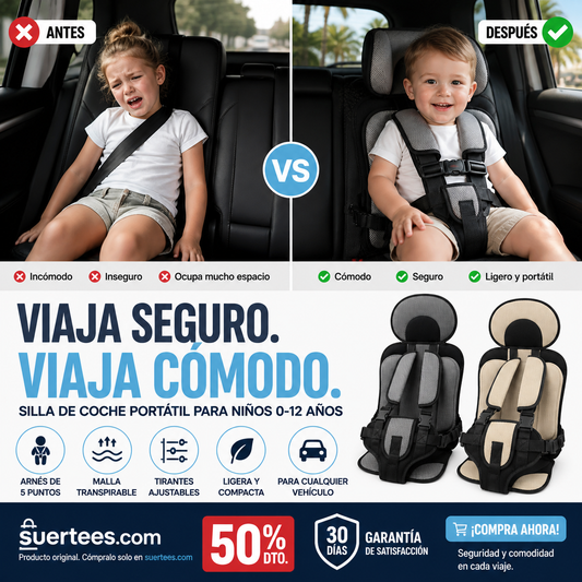📢📢 ¡50% DE DESCUENTO! ⏰ Silla de Coche Portátil – 5 Puntos de Seguridad· Se Pliega en Cualquier Lugar