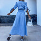 Dames V-hals Denim Kjole med Knapper