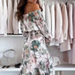 Blomsterprint to-delt sæt: Off-shoulder bluse & maxi nederdel