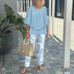 💃✨Conjunto de dos piezas para mujer: Pantalón estampado & top con escote redondo.