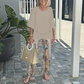 💃✨Conjunto de dos piezas para mujer: Pantalón estampado & top con escote redondo.