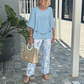💃✨Conjunto de dos piezas para mujer: Pantalón estampado & top con escote redondo.