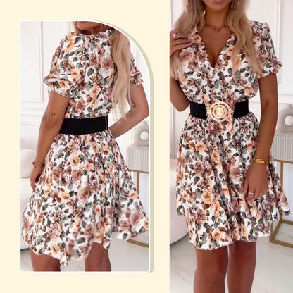 Vestido Mini para Mujer con Escote en V y Estampado Floral