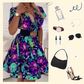 Vestido Mini para Mujer con Escote en V y Estampado Floral