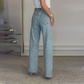 Jeans de pierna recta con strass | Tela micro-elástica con talle alto y corte ajustado