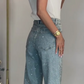 Jeans de pierna recta con strass | Tela micro-elástica con talle alto y corte ajustado