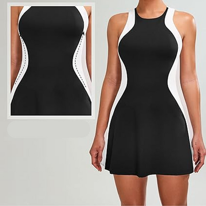 Conjunto de dos piezas para mujer con diseño de bloques de color: vestido mini ajustado y shorts