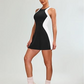 Conjunto de dos piezas para mujer con diseño de bloques de color: vestido mini ajustado y shorts