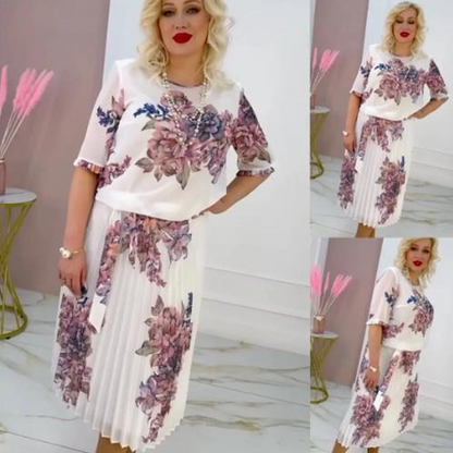 Vestido Plisado con Estampado Floral y Cuello Redondo para Mujer