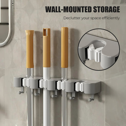 Soporte de pared para escoba y fregona