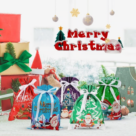 🎁 ¡Celebra la Navidad con 50% DESCUENTO! 🎄 Bolsas Regalo Navideñas con Cordón