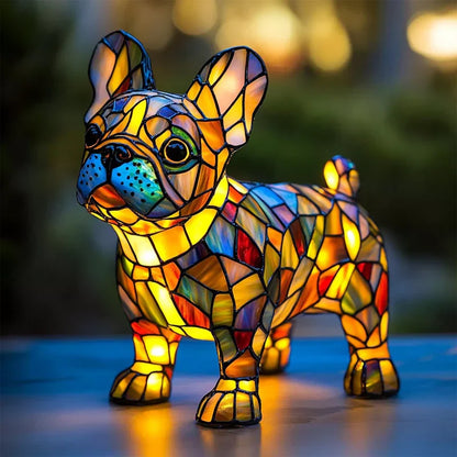 🐶 Lámpara LED de Mesa con Estatua de Cachorro – Diseño Color Block Decorativo ✨