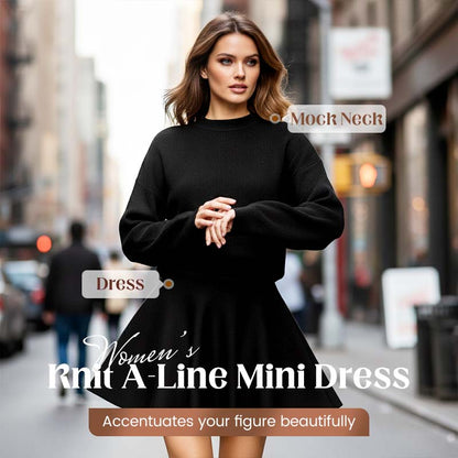 Minivestido de Punto Corte A con Cuello Alto para Mujer