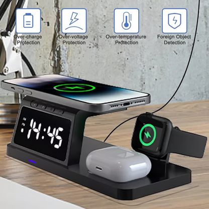 【1º en Productos electrónicos】🔌 Estación de Carga Inalámbrica Rápida 4 en 1 con Soporte para Reloj – Carga Conveniente y Organizada para Todos tus Dispositivos ⌚✨