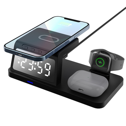 🔌 Estación de Carga Inalámbrica Rápida 4 en 1 con Soporte para Reloj – Carga Conveniente y Organizada para Todos tus Dispositivos ⌚✨