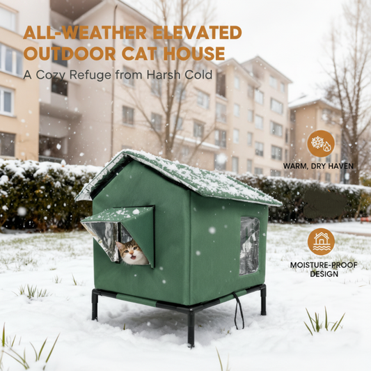 🐱 50% dto. – ¡oferta limitada! Casita elevada para gatos de exterior – impermeable, aislada y plegable. Refugio resistente a la intemperie! 🌧️✨
