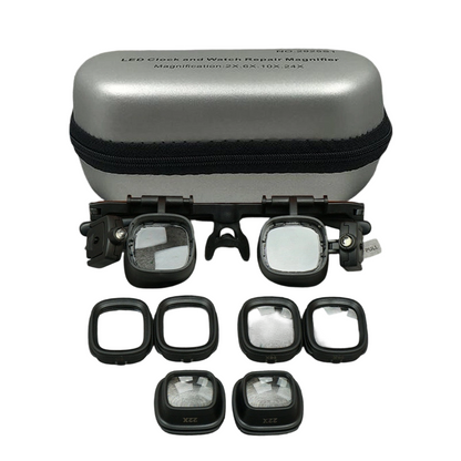 🔬 Lupas de precisión con luz LED 💡 | Lentes intercambiables (2X-25X) 🔍 | Doble LED integrado y diseño manos libres 👐 | Sistema de 4 o 6 lentes 🪶 | Ideales para joyería, relojería y electrónica ✨