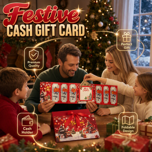 🎄 Tarjeta de regalo festiva para dinero en efectivo: con ranuras múltiples, espacio para mensaje de felicitación, sobre y cinta.